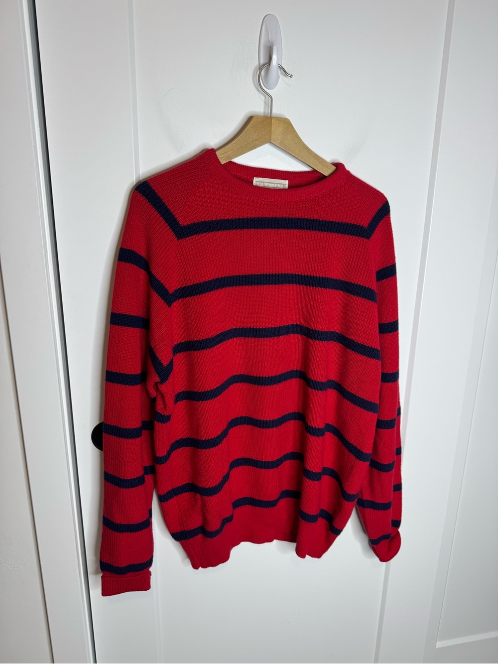 Lord Jeff Vintage 100% Cotton Chunky Knit Striped Sweater Crewneck Size Large